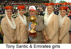 Tony Santic with Melb Cup & Emirates girls (16105 bytes)